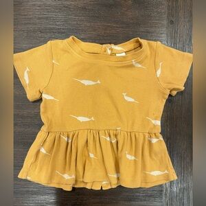 Kate Quinn Twirl Top I Mustard Narwhal Print Peplum Tee / Twirl Top | 12-18M
